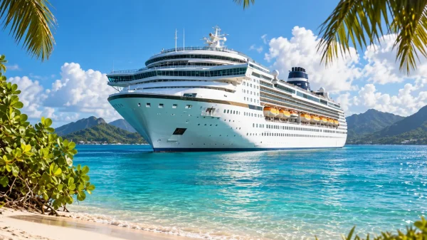 cruiseship voor het strand